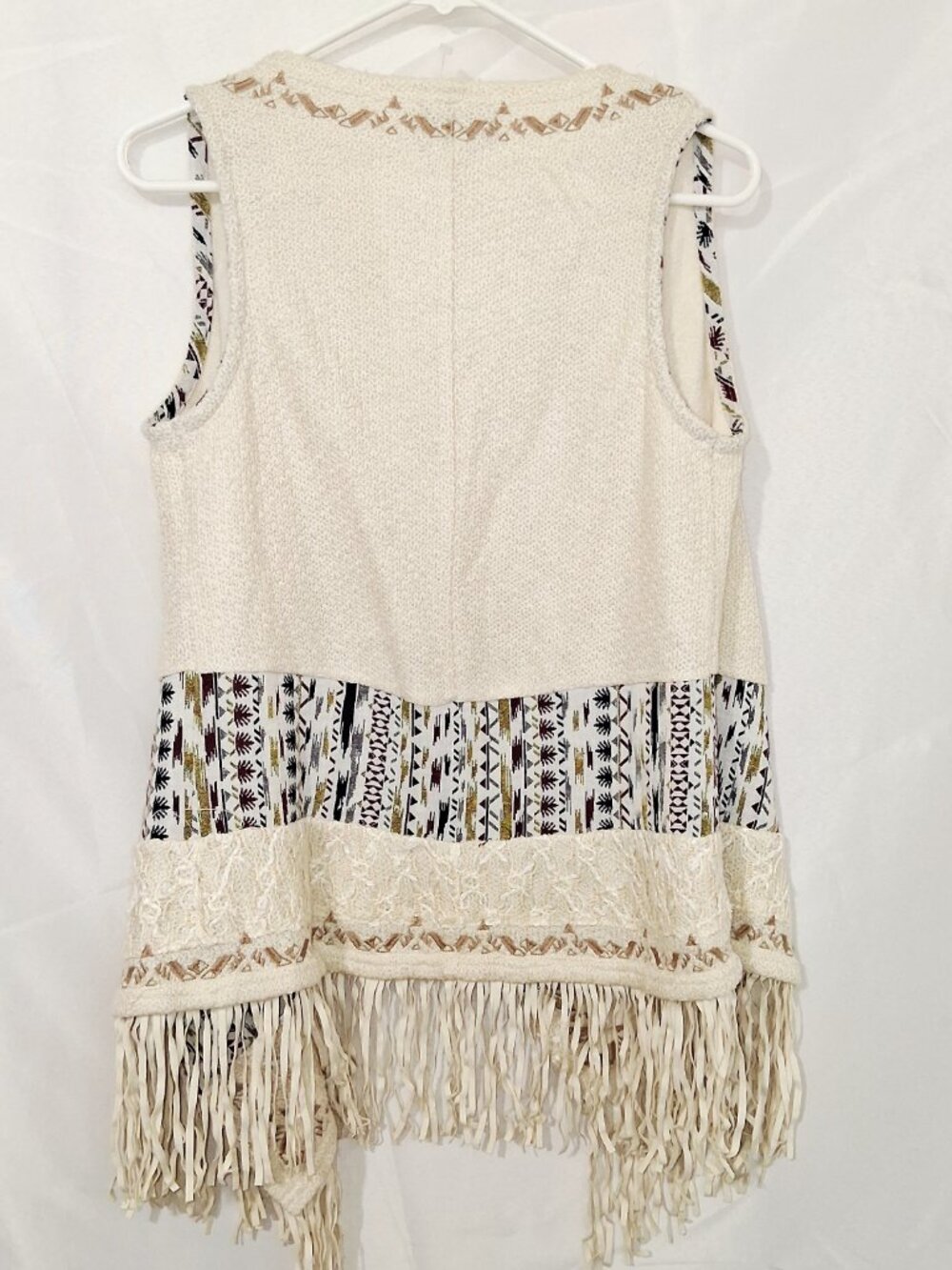 Miss Me Tribal Aztec Fringe Vest Boho Festival Western Knit Open Front Size M - Picture 7 of 14